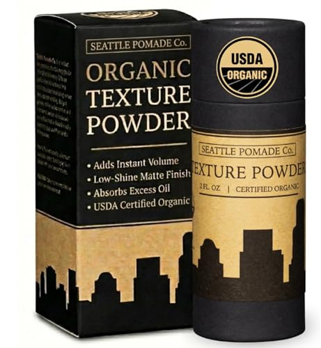 Seattle Pomade Co. Organic Based Texture Powder for Men. Creates Volume and Lift with organic materials. Fragrance Free. Globally sourced certified organic materials. Natural Hair Powder 2 oz NON-GMO