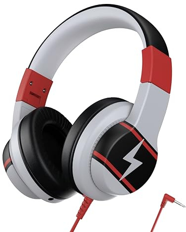 Candy Bila Kids Headphones, Wired Headphones for Kids Over Ear with Microphone, 85/94dB Volume Limiter Headphone for Girls Boys, Foldable Headphone for Learning & Entertainment, Black and Red