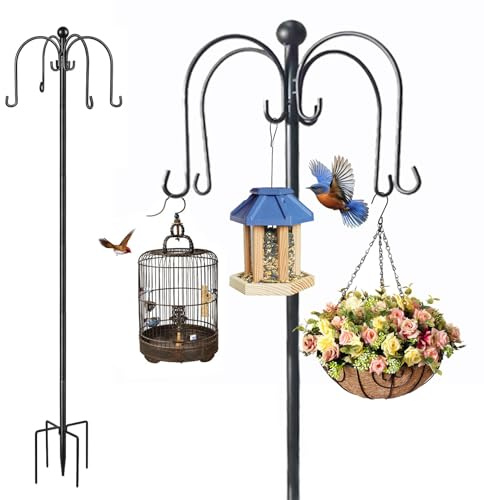 Bird Feeders Hanging Station,223cm Feeding Kit tables for the Free Standing Heavy Duty Feeding Station Bird Table 4 Hooks Extra Tall Shepherds Crooks Hooks for The Garden Outdoors Decorations