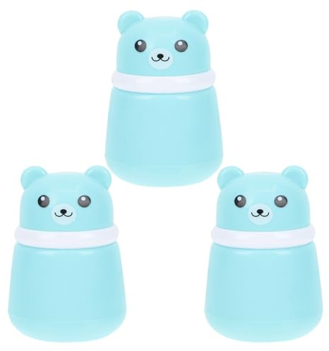 PLAFOPE Estuche de 3 borlas para polvos sueltos para bebés: Contenedor de borlas con forma de oso para viajes al aire libre.