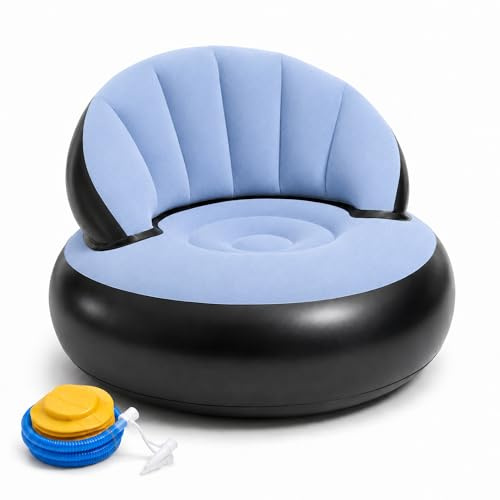 Qnbonrich Divano gonfiabile, poltrona gonfiabile, impermeabile, con superficie floccata, divano ad aria per interni ed esterni, per campeggio, soggiorno, giardino, terrazza (azzurro)