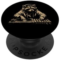 Vintage Raccoon DJ Tocadiscos Divertido Amante de la música Humor Animal PopSockets PopGrip Adhesivo