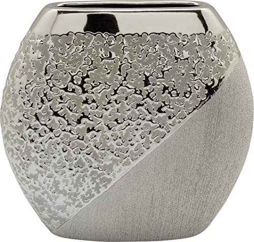 Moderne Deko Vase Blumenvase Tischvase aus Keramik champagner silber 27x25 cm
