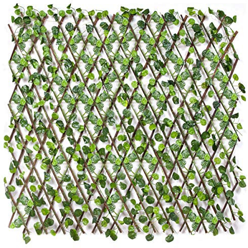 emmevi - Haie artificielle avec treillis en bois de saule naturel, extensible, modèle à feuilles de lierre, disponibles en 2 tailles