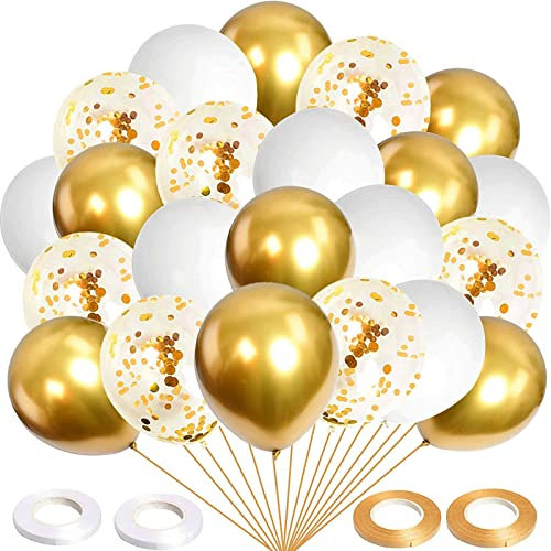 MIHUA 60 Stück Gold Metallic Luftballons, Gold Konfetti Luftballons, Golden Weiß Luftballons für Hochzeit Geburtstag Abschluss Brautdusche Babyparty Party Dekoration (Golden)