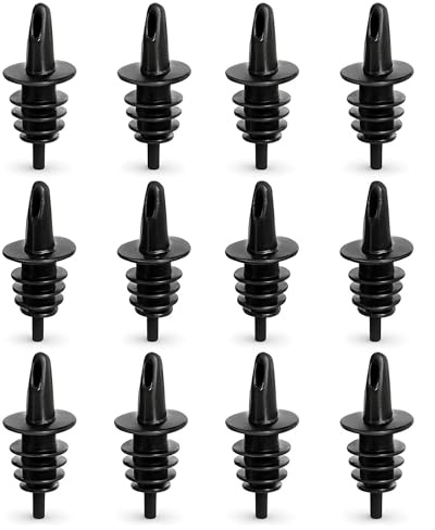 EHOMEA2Z Bottle Pour Spouts 12 Pack – Free Flow Liquor, Olive Oil, Coffee Syrup & Shaved Ice Bottle Pour Spouts – Leak Resistant Plastic Speed Pourers (12,Black)