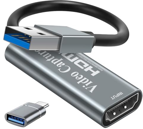 Papeaso Video Capture Cards, 4K HDMI to USB 3.0 Video Capture Device, 1080P HD 60fps Broadcast Live and Record Video Audio Grabber for Gaming, Streaming, Teaching, Video Conference (Silver)