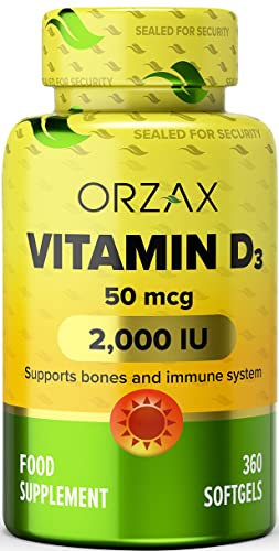 Orzax Vitamin D3 2000 I.E. - 360 Weichkapseln (Jahresvorrat) - hochdosiert & naturbelassen, ohne Zusätze, laborgeprüft (Cholecalciferol)