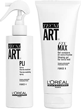 L'Oréal Professionnel Styling-Duo aus Fix Max Haargel und Styling-Spray für extra starken Halt, Volumen und Hitzeschutz ohne Rückstände, Mit Memory-Effekt, Tecni.ART