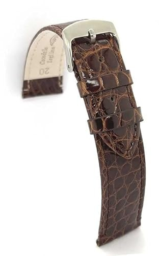 diloy Correa de reloj piel cocodrilo legítimo – Plana cosida – Elegancia para relojes premium de vestir – Tallas 18mm 20mm 22mm – Negro marrón oscuro marrón claro 430 marrón 20mm