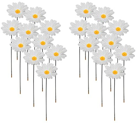 Plumdrop 20pcs Daisy Flower Garden Stakes Decoration 3D Stake Yard Plant Lawn Ornaments Flower Pot Stick Insert Outdoor