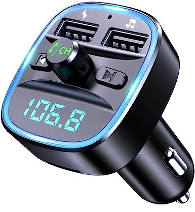 VOODII Transmetteur FM Bluetooth 5.3, Adaptateur Bluetooth Voiture Lecteur MP3 Adaptateur Radio sans Fil mit 2 Port USB, Allume Cigare USB Appels Mains Libres Support Disque U/Carte TF/SD