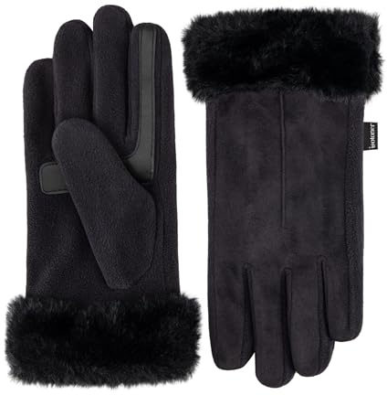 isotoner Women's Water Repellent Touchscreen Stretch Mya Faux Fur Cuff Gloves
