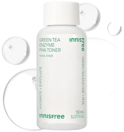 innisfree Green Tea Enzyme PHA Toner with Hyaluronic Acid, Hydrating Korean Exfoliating Essence for Smooth, Glowing Skin
