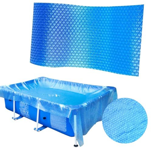 Copertura rotonda per piscina, copertura solare, pellicola isolante per piscina, spessa e durevole, resistente alla polvere e alle foglie, ritagliabile (blu, 300 x 200 cm)