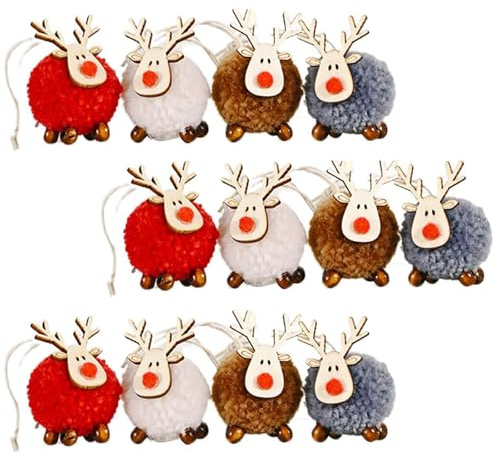 12 Stück Weihnachtsbaum Anhänger, Weihnachtsdeko Anhänger Elch Deko Filz Holz Weihnachtsdeko, Rentier Baumschmuck Weihnachtsanhänger für Weihnachtsbaum Weihnachtsdekoration Party Deko