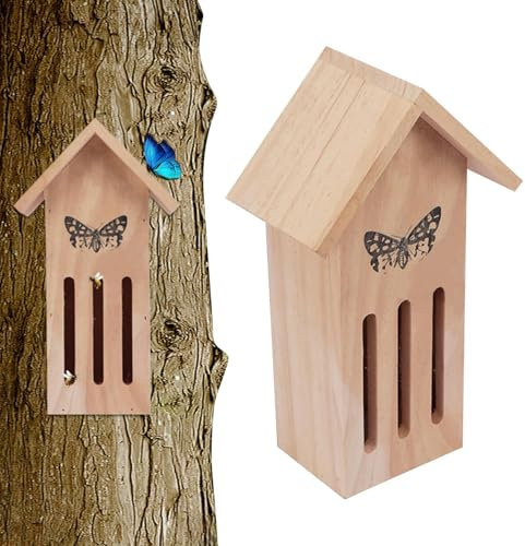 Casa de mariposas, casas de mariposas para el jardín, casa de mariposas de jardín de madera, casa de mariposas fácil de alimentar de 11.2 x 3.9 x 3.2 pulgadas, casa de mariposa en el suelo o