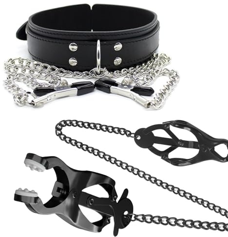 BDSMJOY Set di bondage, collare con morsetti per capezzoli, set di catene, set di restrizioni per il sesso, set di bondage, giocattolo BDSM, restrizioni estreme per schiave per donna, giocattolo sessu