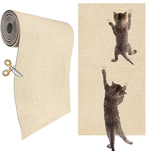 KEYIDE Self-Adhesive Cat Scratch Wall Climber, Wall Cat Scratcher Mat for Indoor Cats Kitten Trimmable Carpet Corner Protector 78.7x15.8 (Beige)