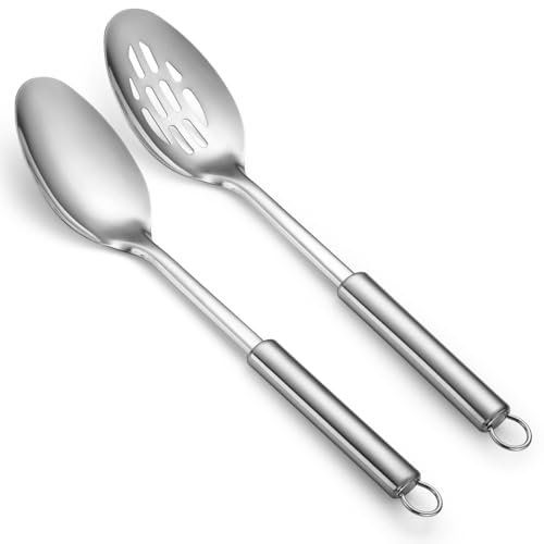Set di cucchiai da cucina, cucchiaio forato solido da cucina in acciaio inossidabile ReaNea, set di utensili da cucina, miscelare, servire, mescolare cucchiai grandi, regali per la casa, ristorante