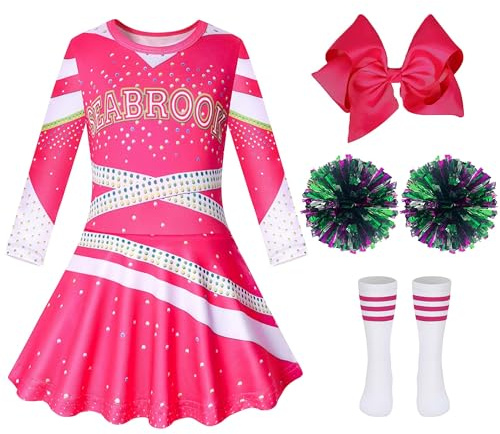 HaoVrisn Costume Pompom Girl Fille, 130cm, Rose, Polyester, Carnaval, Fille, Enfant, Pom-pom girl, Costume de pom-pom girl pour enfant