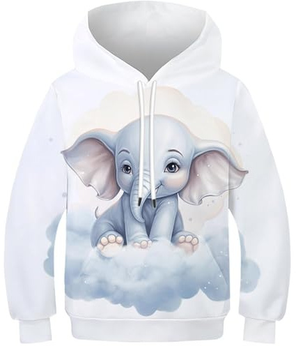 FSMHDG Hoodie per Bambini con Motivo 3D Esclusivo Elefante - Felpa per Bambini Perfetta per La Stagione Fredda, Sweatshirt Che Unisce Stile E Funzionalità