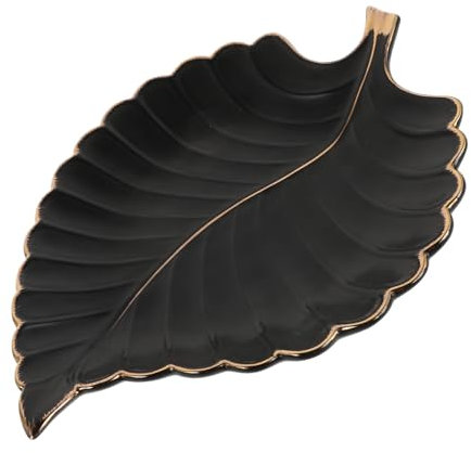 ANDRESLAD Vassoio in Ceramica Vassoio Per Gingilli Del Comodino Piatti a Forma Di Foglia Arredamento Organizzatore Di Gioielli D'oro Espositore Decorativo Black