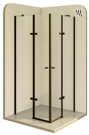 Mampara de Ducha Alice-70x100x180cm|REVERSIBLE|Puertas Abatibles, Ajuste 69,3-71,3x99,3-101,3cm|Perfiles Negros, Cristal Templado Transparente 6mm