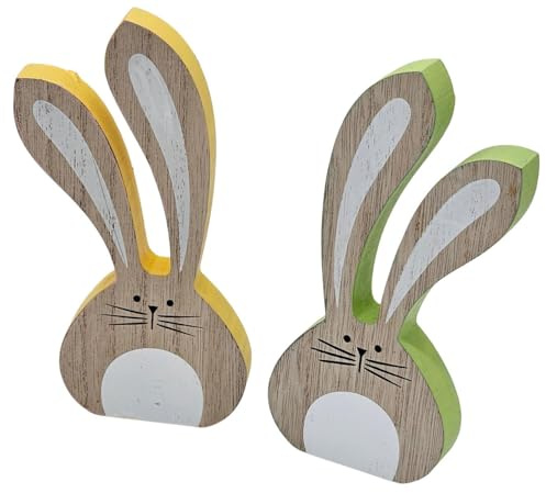 Bambelaa! Conejo de Pascua decorativo de madera, juego de 2 unidades, decoración de Pascua, mesa interior, conejitos de Pascua, figuras de conejos de Pascua, decoración de mesa, mesa de comedor,