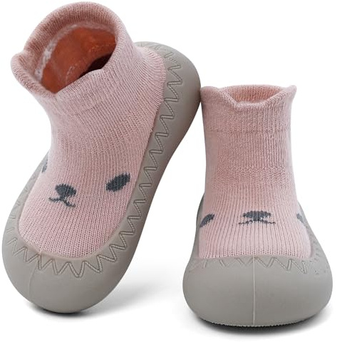 LACOFIA Zapatos Primeros Pasos Calzado Bebé Niñas Calcetines Antideslizantes Bebé con Suela de Goma Rosa 18-24 meses