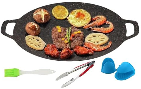 Barbacoa para cocinar en interiores, parrilla coreana, plancha para de hierro fundido, placa de hierro fundido, herramientas de cocina para exteriores con pincel, guantes y pinzas para