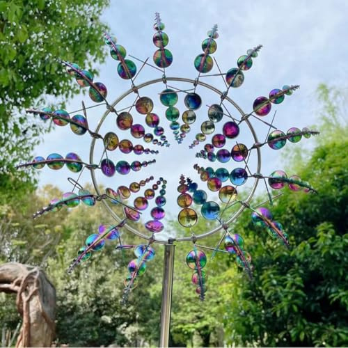 Metal Garden Wind Spinner, Iridescent Bubble Design, Outdoor Kinetic Art Sculpture Stake,metal windmills, suitable for courtyard decoration, outdoor decoration and wind vane. (colour)