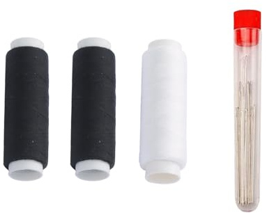 18 Aiguilles à Coudre + 3 Bobines Fil Noir | Set Couture Main | Aiguilles à Œillets Élargis