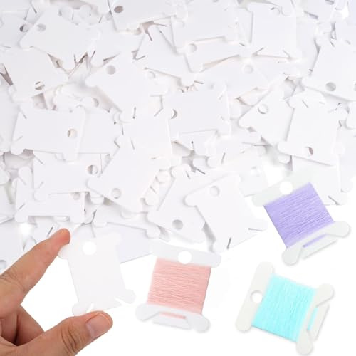 200 stycken sömtrådsspolar av plast, hållare för trådförvaring, hantverksbehov, organisatorhållare för DIY-kort, korsstygnsmaskinspole, för garnviklare, bomullshantverk (vit)