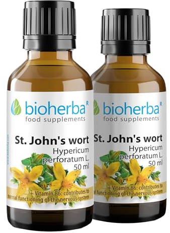 2 Hierba de San Juan Sin Alcohol – Gotas 50 ml | Complemento Líquido con Vitamina B6 para el Sistema Nervioso y Producción de Glóbulos Rojos | Fórmula Vegetal Bioherba