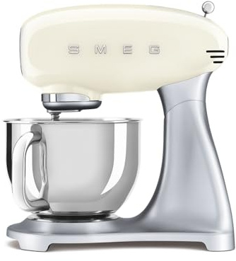 Smeg, Küchenmaschine SMF04CREU, 10 Geschwindigkeitsstufen, Smooth Start System- und Gleichlauffunktion, 4,8-Liter-Rührschüssel, Motorsicherung, inklusive 2 Schneebesen und Knethaken, 800 W, Creme
