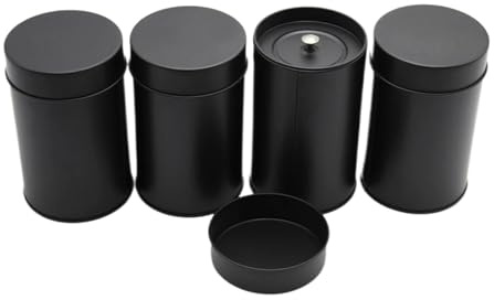 ZNTIHZ 4-delad tekanna med förseglat dubbelt lock, lämplig för bulkmetallburkar, för lös, kaffe, godis, kryddor för köksförvaring och organisation (svart)