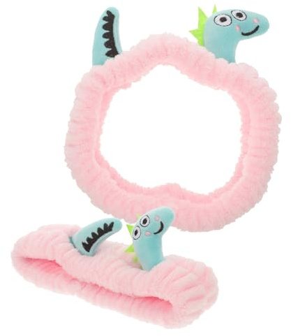 STOBAZA Lot de 2 Bandeaux Élastiques pour Soins Peau, Motifs Dinosaures, Tissu Doux et Respirant, Taille Unique, Bandeaux de Bain et Spa pour Filles, Accessoires Beauté Multifonctionnels