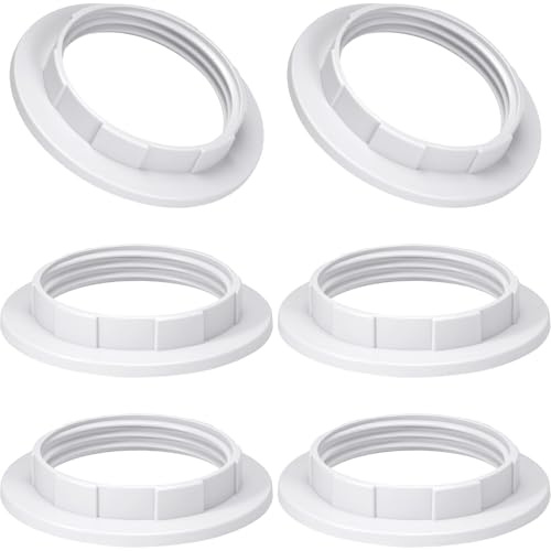 VARMDUKKE 6 Pcs Socket Rings for Lamps, White Lamp Shade Adapter Ring Reducer for E27, 1-1/2 Inch Plastic Screw on Lamp Holder for Repairing Fixing Lights Replacement