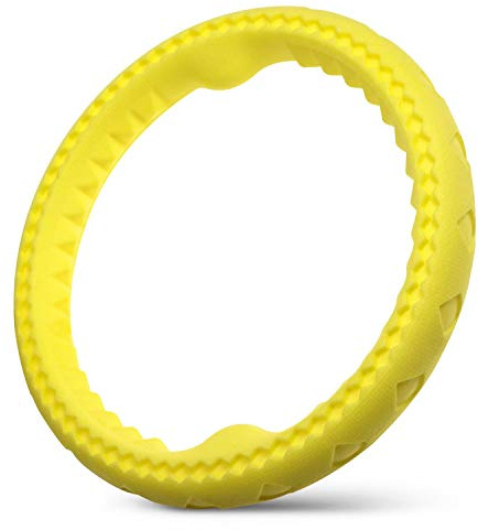 Fluffy Paws Dog Chewing Ring - Soft Rubber Ring Dental Chewing Teething Biting Chasing Training Toy for Small and Medium Dog Puppy - 10, Yellow