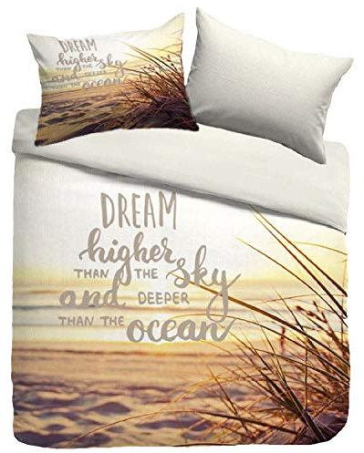 Sognamo Daytona Baumwollbettwäsche 135x200+80x80cm Farbe Multi I Reine Baumwolle I Reißverschluss I Strand Beach I Organic I Fair Trade I Bio