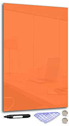 DekoGlas Magnettafel 'Orange' aus Glas 60x40cm, Memoboard inkl. Stift, Tuch & Magnet, Metall-Pinnwand für Küche & Büro