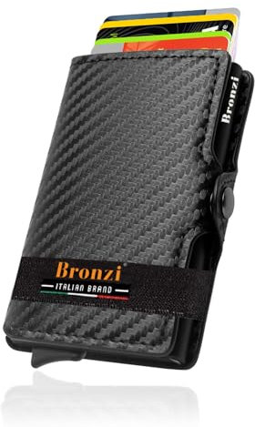 Bronzi® Portafoglio Uomo Slim Piccolo | Portacarte Uomo Donna Portatessere Porta Carte Di Credito | Portafogli Mini Protezione RFID con Portamonete | Box Regalo - Brand Italiano