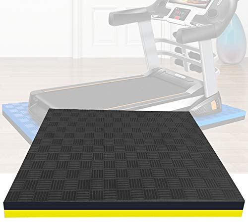 Tapis Anti Bruit pour Tapis de Course,Tapis de Protection de Sol pour Tapis de Course et Appareil Fitness la Maison,Tapis Anti Vibration Antidérapant Insonorisant Imperméable,Black+Yellow-160×80×2.5cm