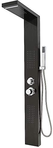 Columna de ducha de acero inoxidable, sistema de ducha de panel con chorros de masaje, ducha de mano, cascada y ducha de lluvia, 130 x 47 x 15 cm (negro)