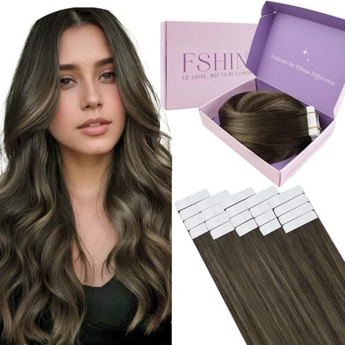 Fshine Echthaar Extensions Tape in Echthaar Balayage Dunkelbraun bis Kastanienbraun 30cm 20 Stücke 30g Klebeband in Haarverlängerungen Farbe 2 8 2