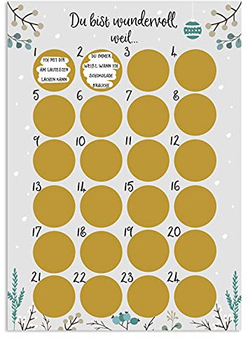Adventskalender zum Rubbeln Weihnachtskalender (Du bist wundervoll, weil)