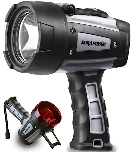 Durapower Rechargeable Spotlight Flashlight, High Lumen IP68 Waterproof Super Bright Handheld Spotlight, 1400ft Range LED Portable Spot Light for Marine Boat Hunting Camping