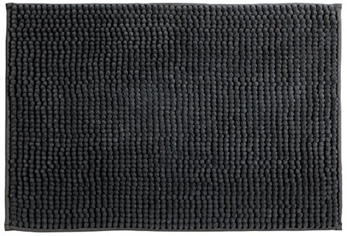 MSV – Chenille-Mikrofaser-Badematte – Langflorig, rutschfest – Maschinenwaschbar – Praktische Aufhängeschlaufe – Optimaler Komfort und Hygiene – Dunkelgrau – Einzelmatte – 50 x 80 cm