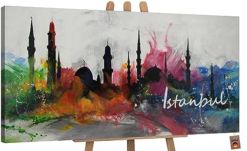 YS-Art Quadro dipinto a mano Instanbul | Quadri acrilici su tela wohndecor | Quadri acrilici astratti di grandi dimensioni | Acrilico astratto olio Soggiorno Cucina Ufficio PS138 (160x80cm)